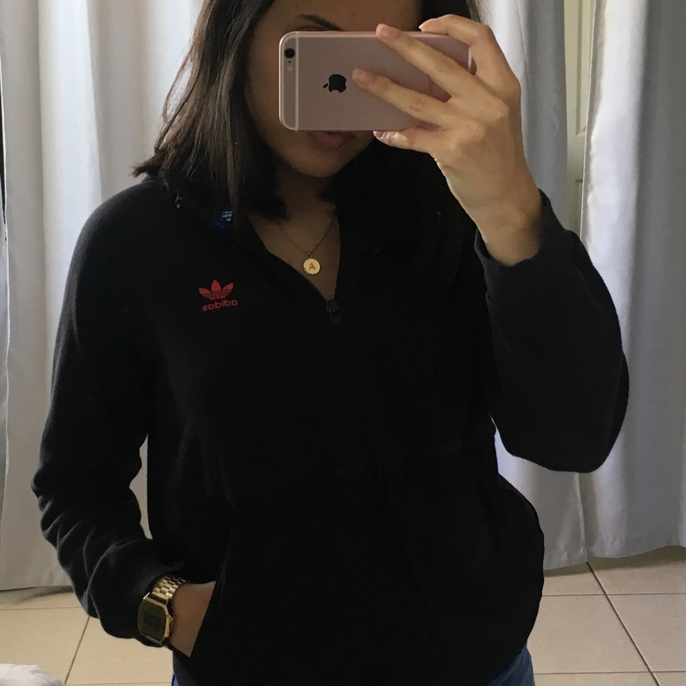 Adidas Black Zip Up Jacket With Red Logo